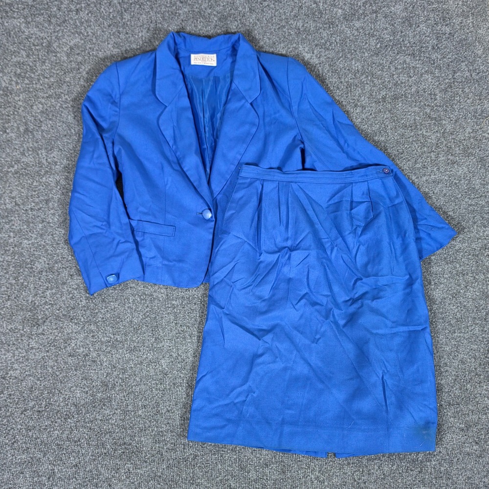 Sophisticates by Pendleton Petite Royal Blue Wool Skirt Suit Set Made in USA